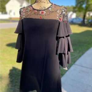 Chic Black Dress with Floral Embroidery